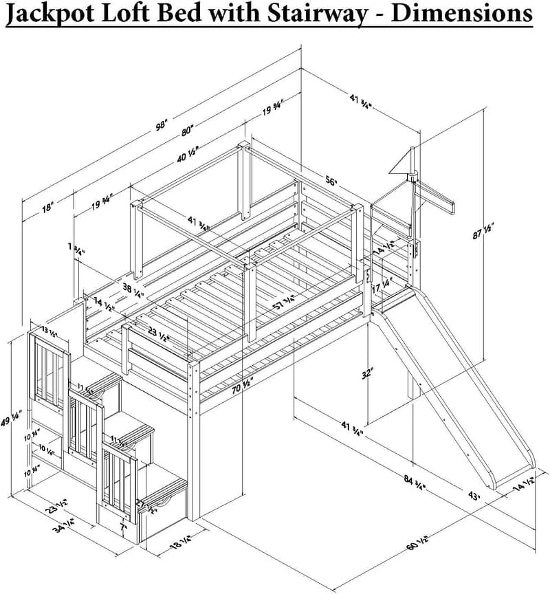Castle Low Loft Bed with Slide, Blue & White Tent, Twin