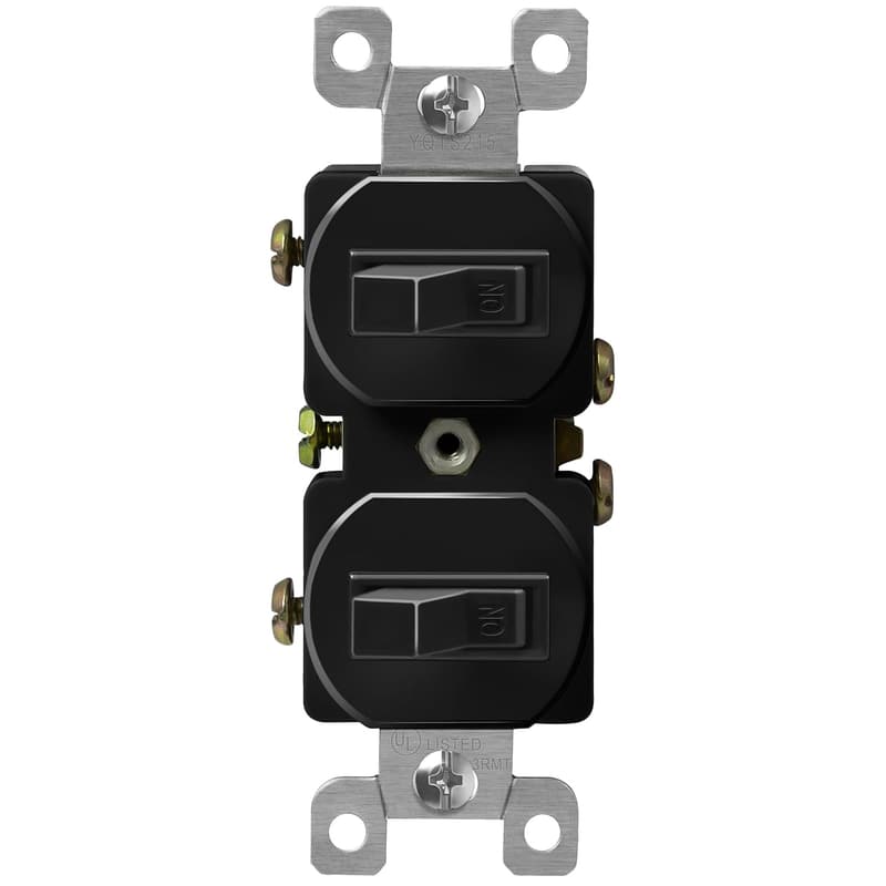 Residential Grade Duplex Toggle Light Switch, 15A 120V, Black
