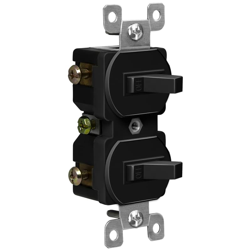 Residential Grade Duplex Toggle Light Switch, 15A 120V, Black