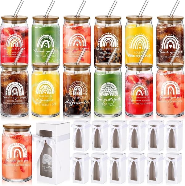 Employee Appreciation Rainbow Beer Glasses Gift Set for Staff
