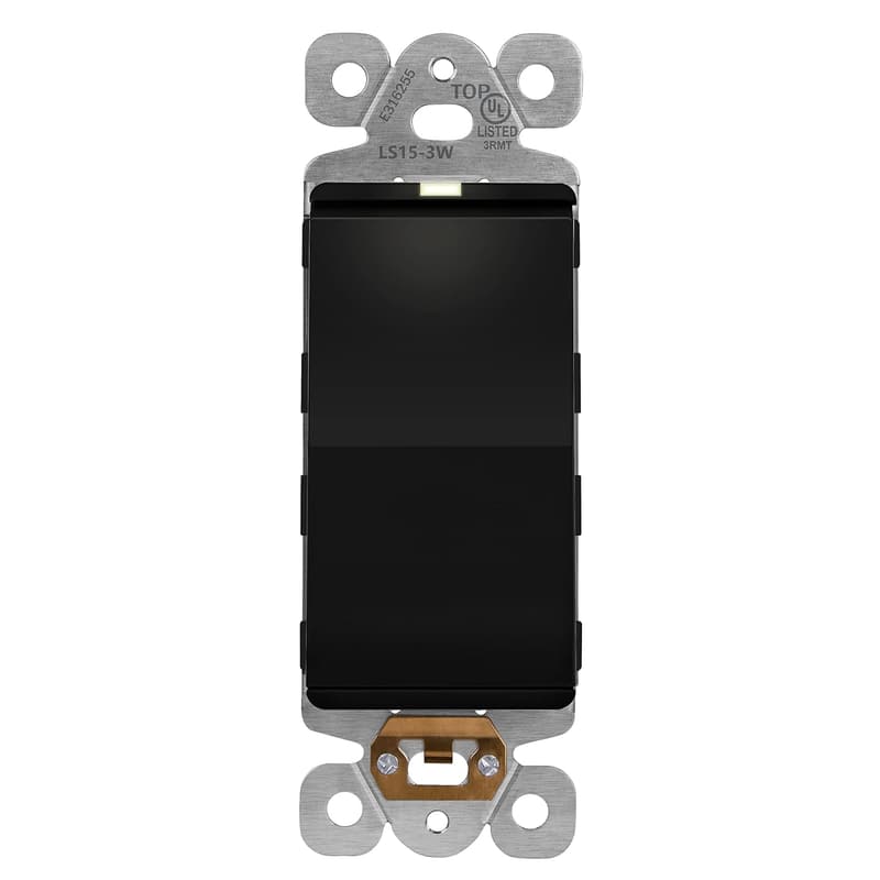 Minimalist Black Lighted Paddle Switch, 15A, UL Listed