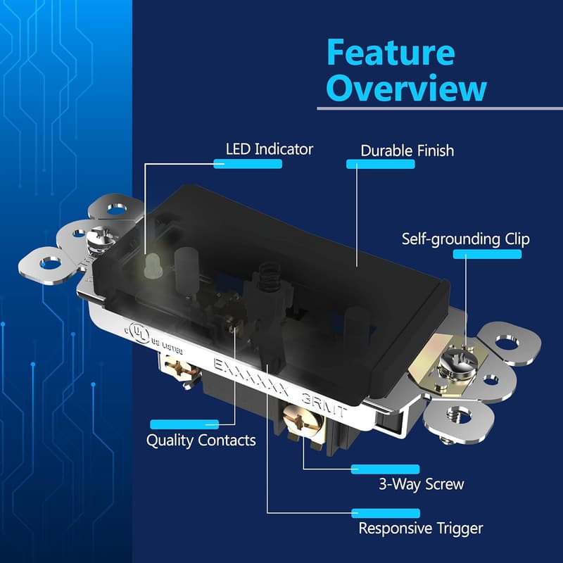 Minimalist Black Lighted Paddle Switch, 15A, UL Listed