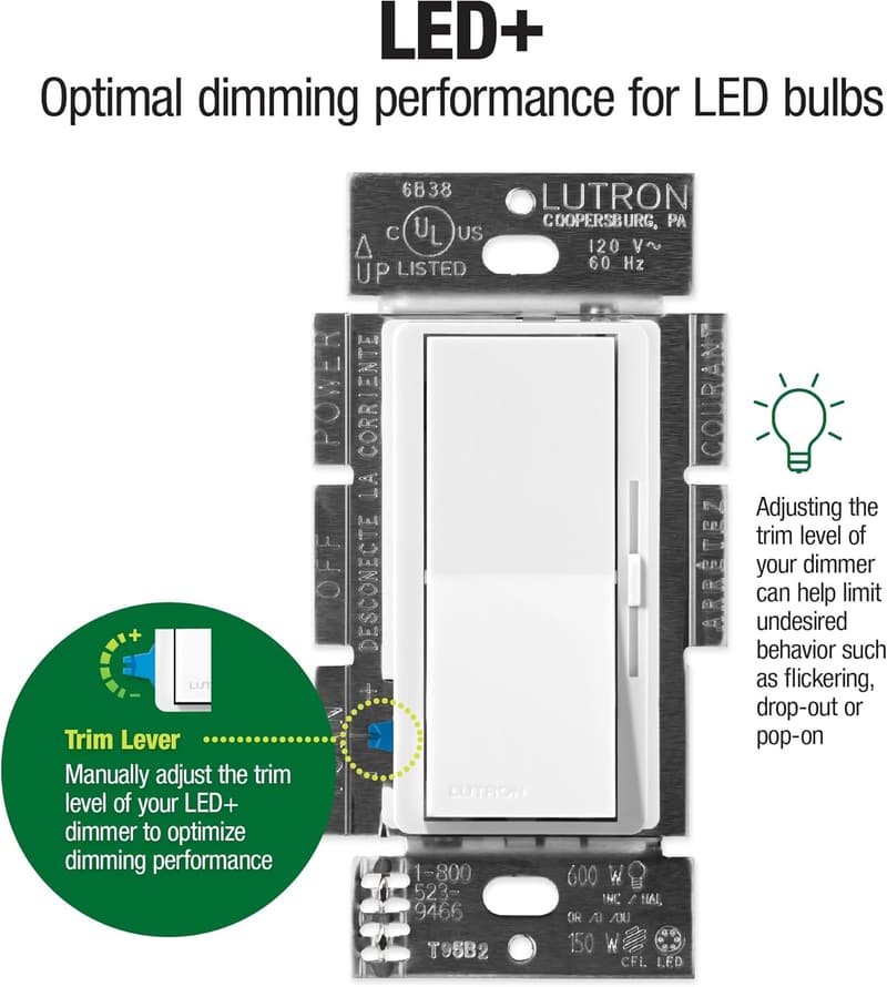 Lutron Diva 150W LED Dimmer Switch, Black, Single-Pole/3-Way