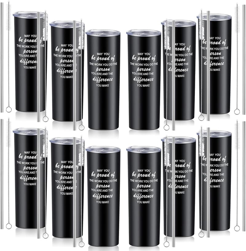 Inspirational Stainless Steel Travel Tumblers - 12 Set Gift for Employees