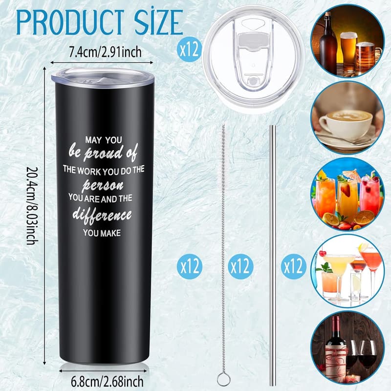 Inspirational Stainless Steel Travel Tumblers - 12 Set Gift for Employees
