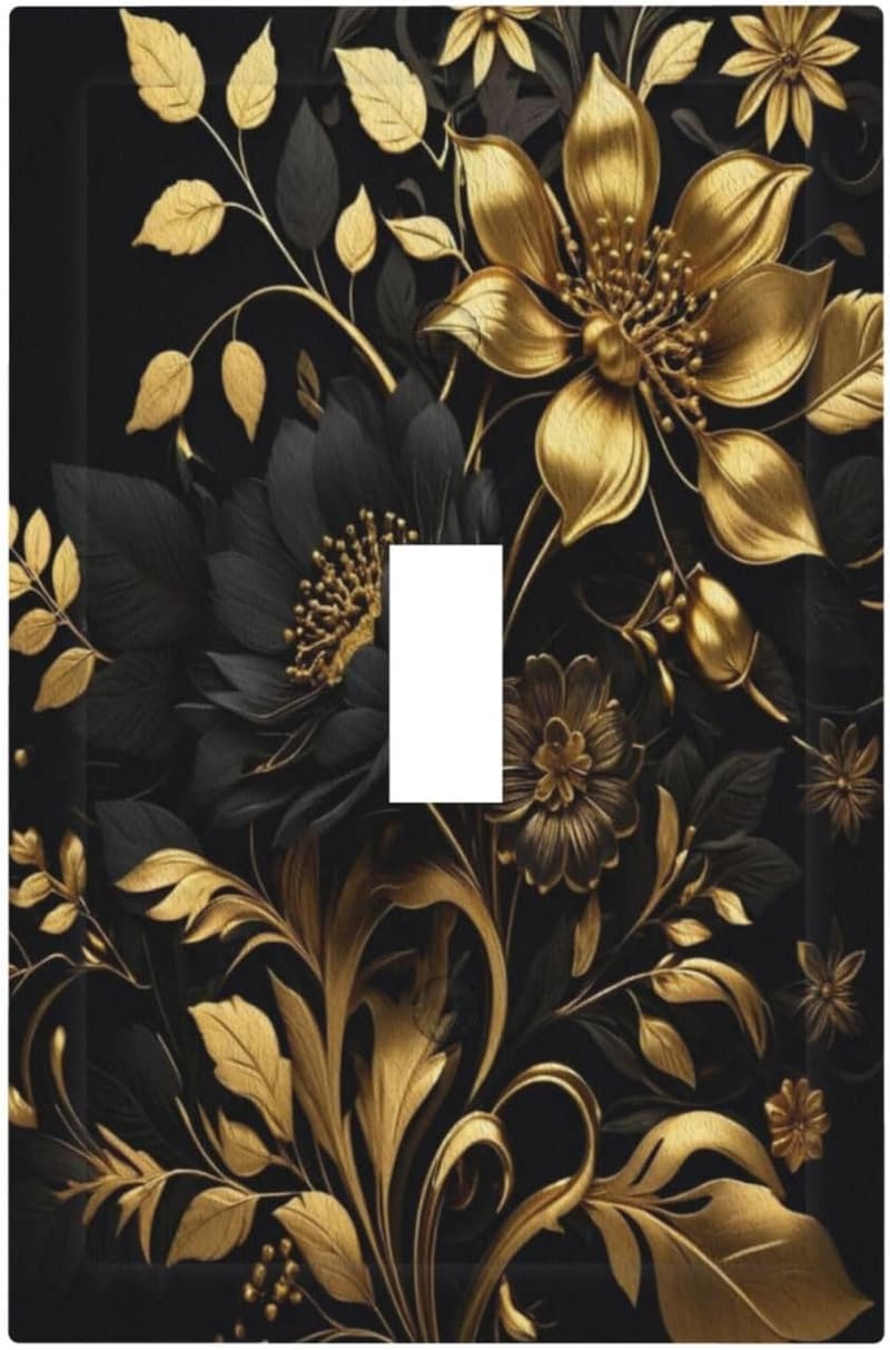 Country Living Decor Black Gold Floral Light Switch Cover