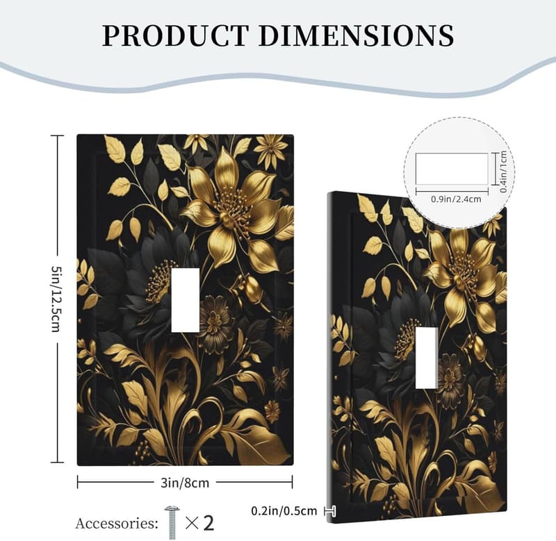 Country Living Decor Black Gold Floral Light Switch Cover