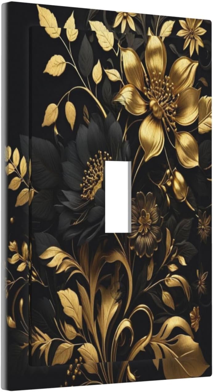 Country Living Decor Black Gold Floral Light Switch Cover