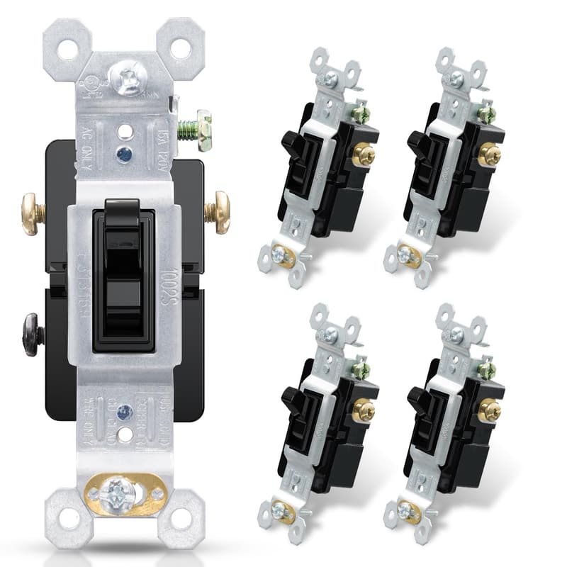 Toggle Light Switch, 15 Amp, 120V, 5 Pack, Glossy Black