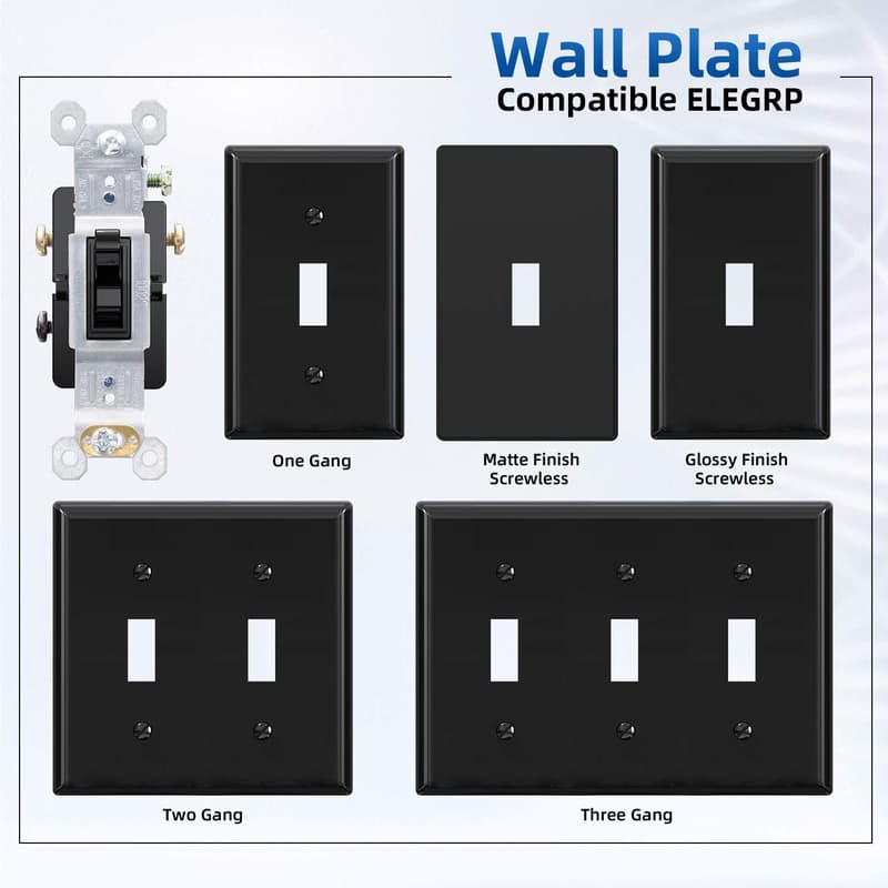 Toggle Light Switch, 15 Amp, 120V, 5 Pack, Glossy Black