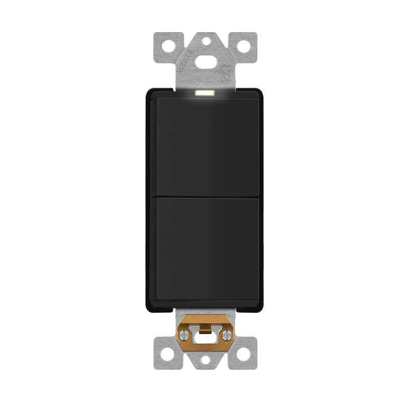 Minimalist Black Lighted Double Switch for Frameless Decor 15A