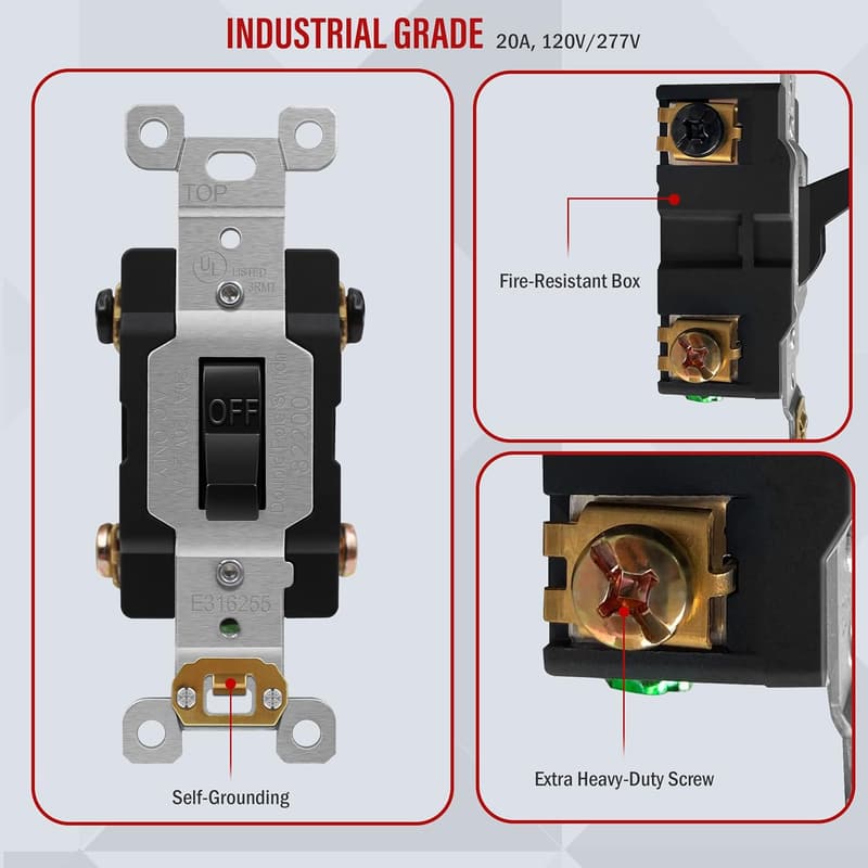 20 Amp Double-Pole Black Light Switch - Industrial Grade
