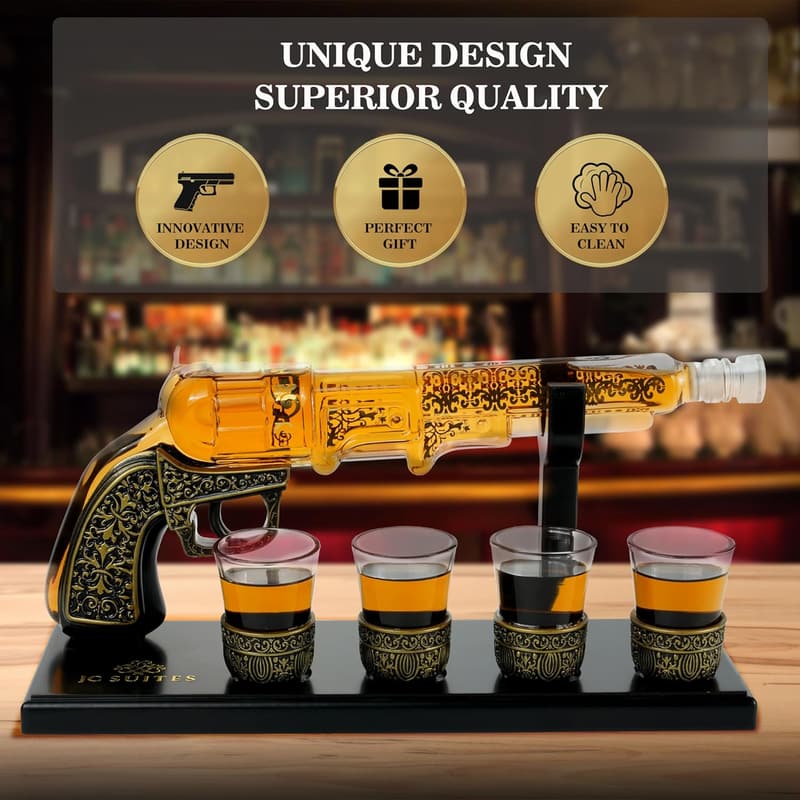 Luxury Whiskey Decanter Set with 4 Shot Glasses for Men