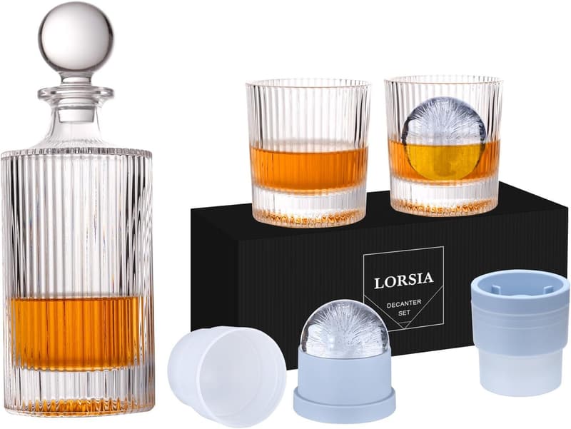 Whiskey Decanter Set with 2 Crystal Glasses & Gift Box