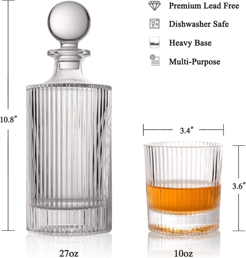 Whiskey Decanter Set with 2 Crystal Glasses & Gift Box