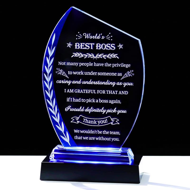Boss Appreciation Crystal Plaque with Colorful Light Base