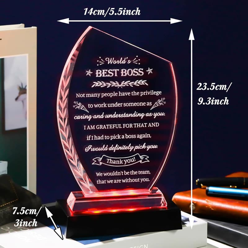 Boss Appreciation Crystal Plaque with Colorful Light Base