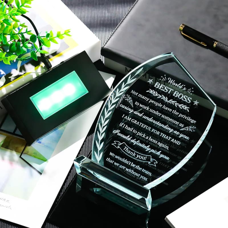 Boss Appreciation Crystal Plaque with Colorful Light Base
