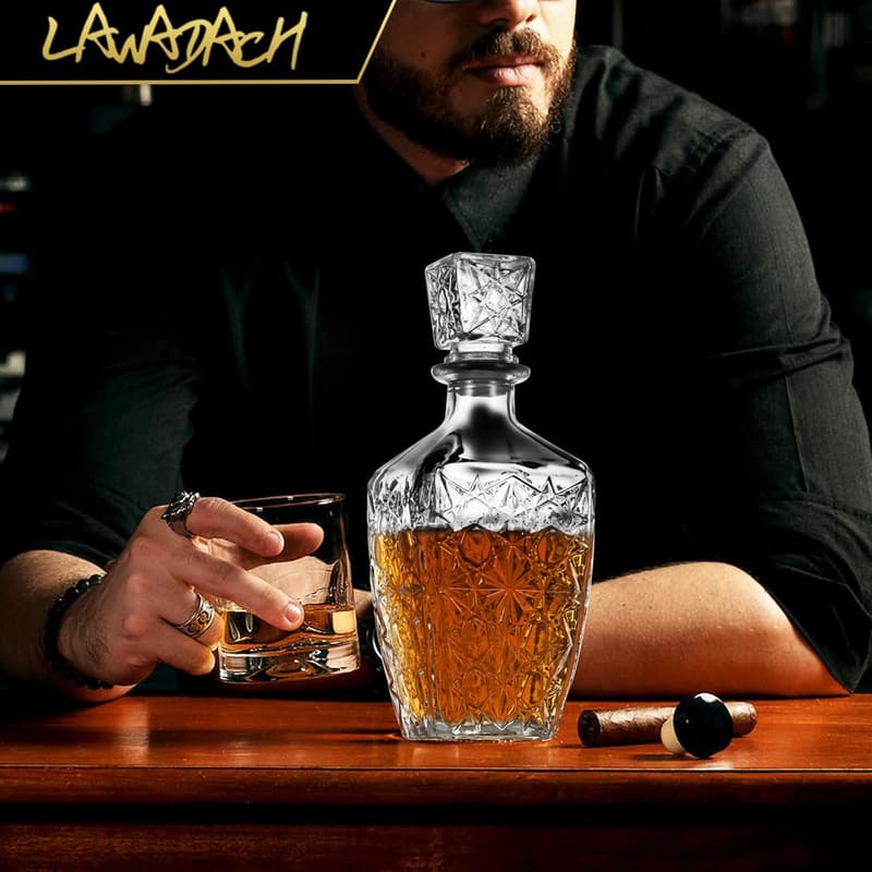 Whiskey Decanter Set - Unique Glass Bar Gift for Spirits