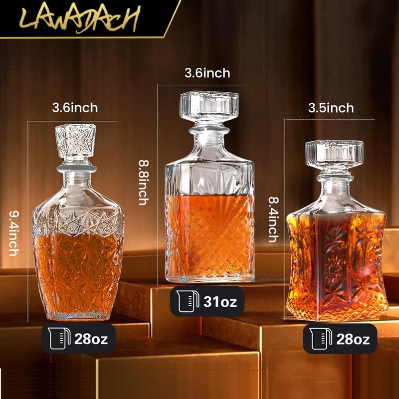 Whiskey Decanter Set - Unique Glass Bar Gift for Spirits