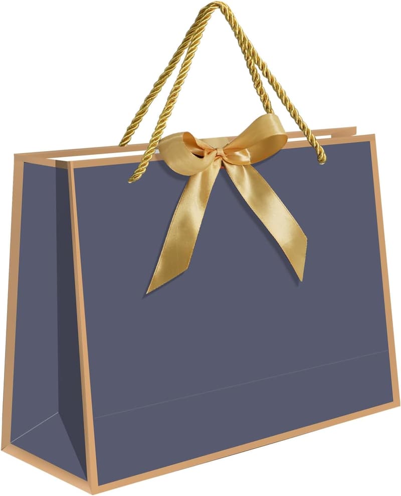 Navy 12-Pack Horizontal Gift Bags with Bow for Parties