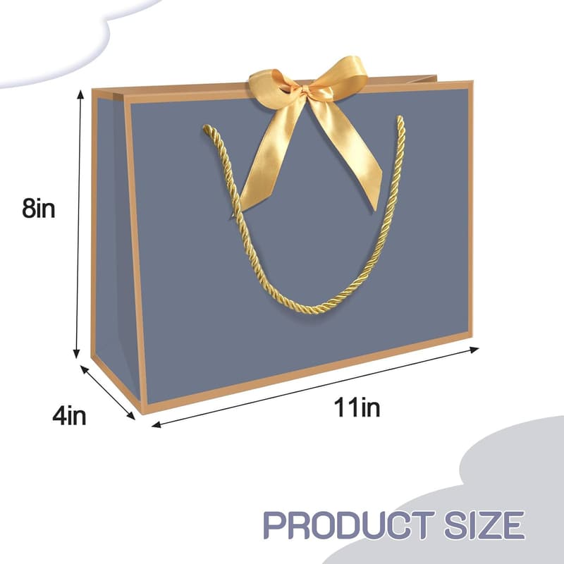 Navy 12-Pack Horizontal Gift Bags with Bow for Parties