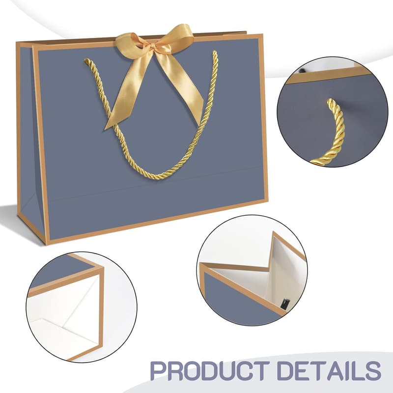 Navy 12-Pack Horizontal Gift Bags with Bow for Parties