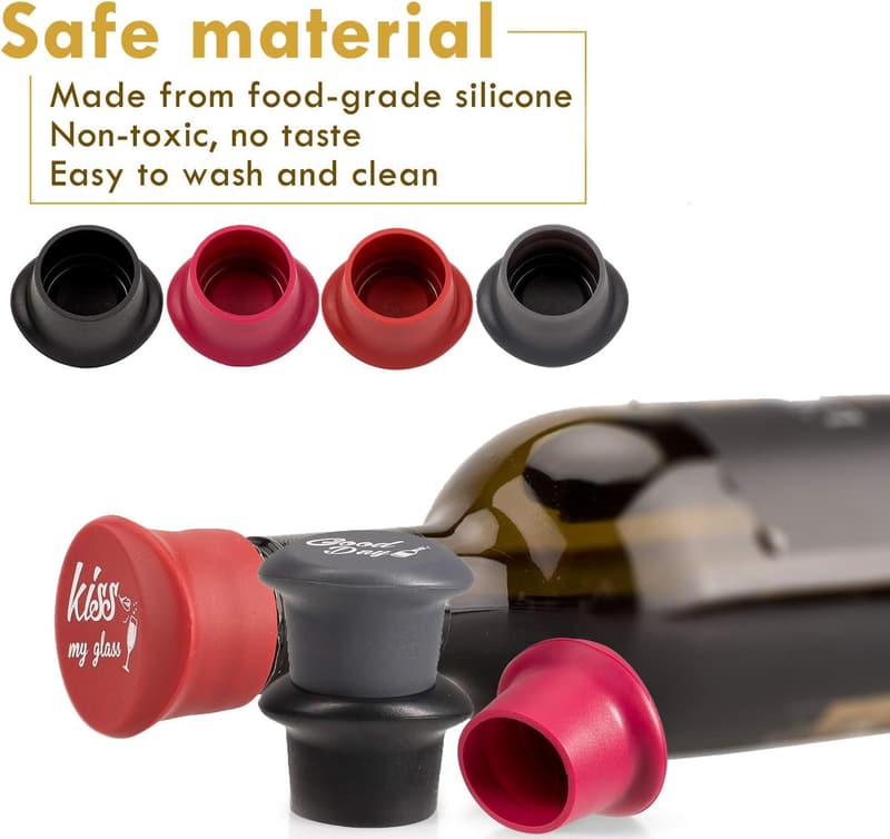 Funny Silicone Wine Stoppers Set – 8 Reusable Wine Accessories