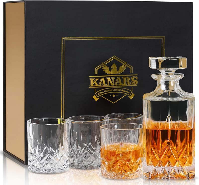 Whiskey Decanter Set in Gift Box - 5-Piece Crystal for Men