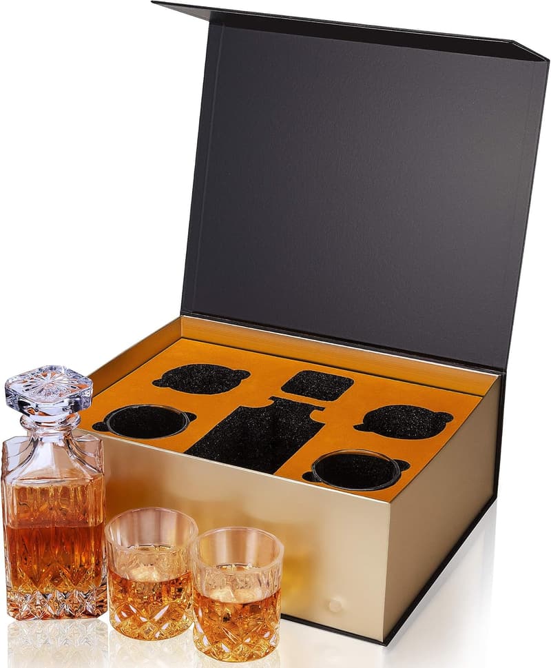 Whiskey Decanter Set in Gift Box - 5-Piece Crystal for Men