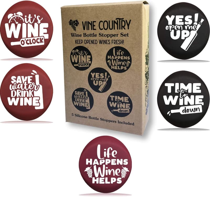 Cute Christmas Wine Stoppers Set of 5 - Silicone Gift Boxed