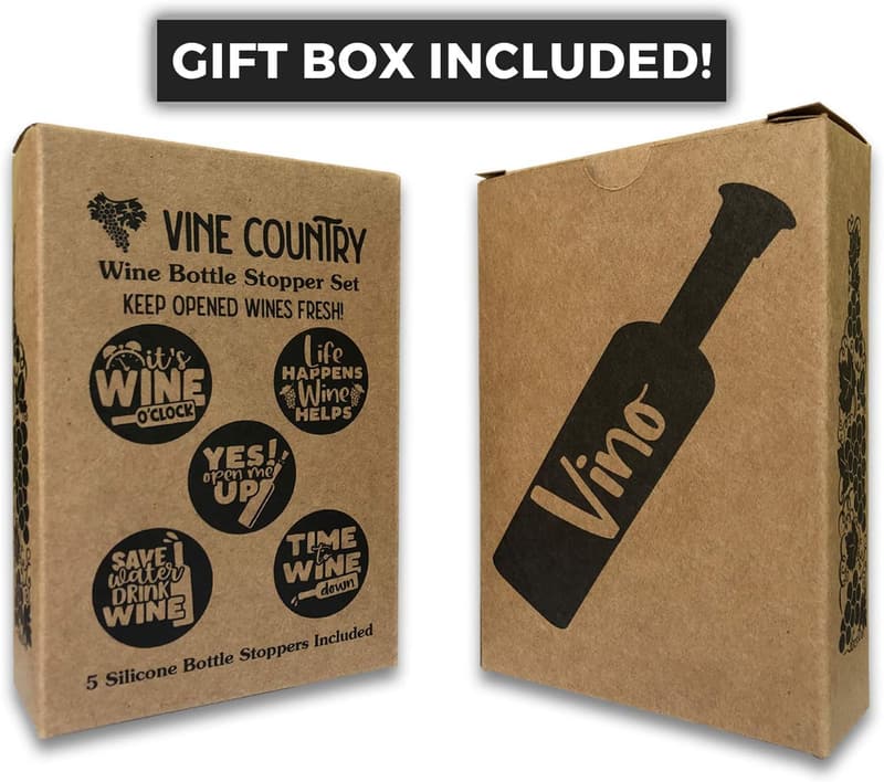 Cute Christmas Wine Stoppers Set of 5 - Silicone Gift Boxed