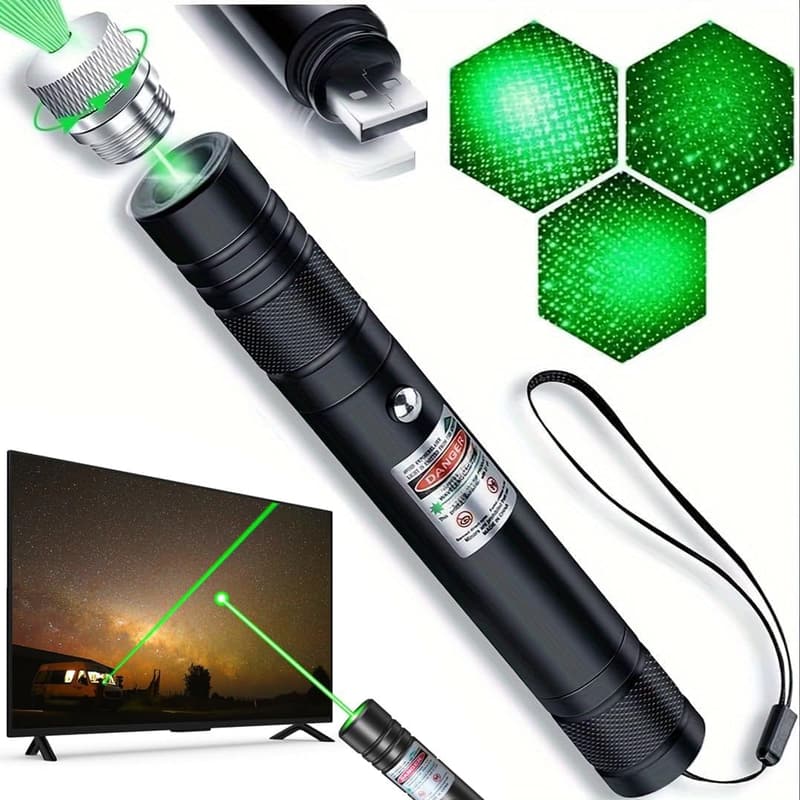 High Power Green Laser Pointer - Rechargeable USB for Outdoors