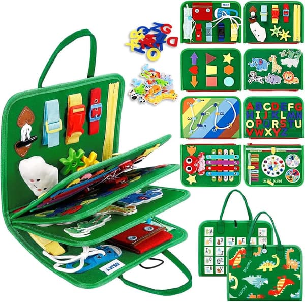 Montessori Sensory Board for Toddlers - Dinosaur Travel Toy