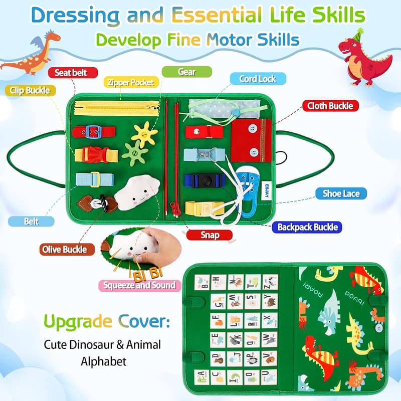 Montessori Sensory Board for Toddlers - Dinosaur Travel Toy