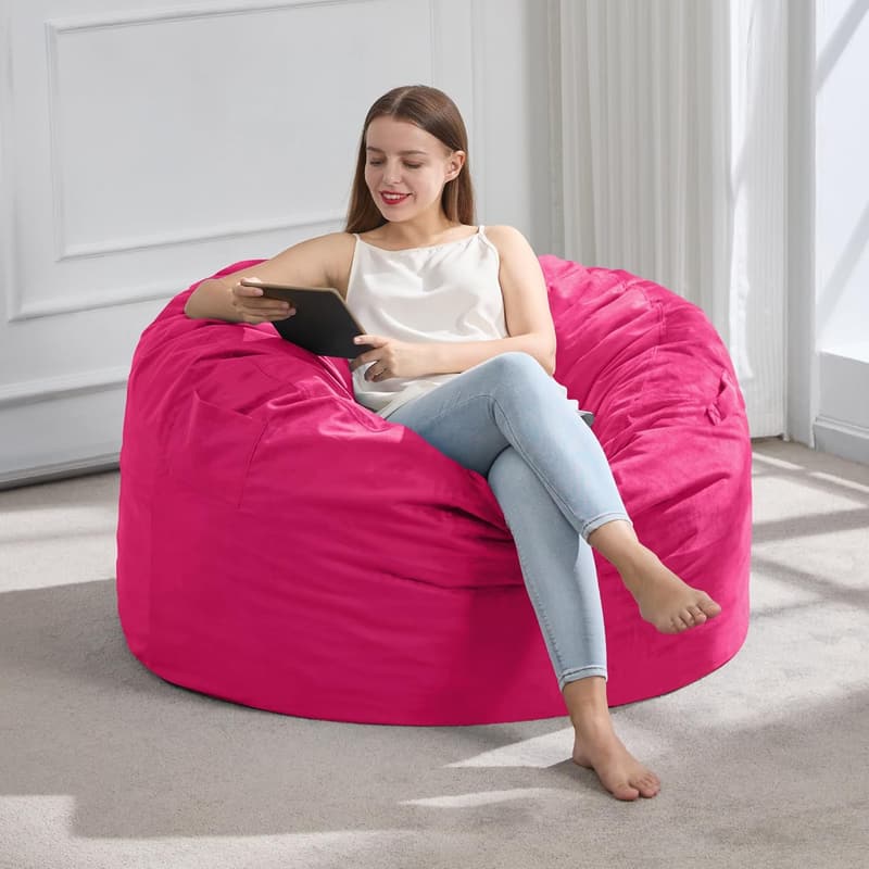 Giant Velvet Bean Bag Chair for Adults - Pink