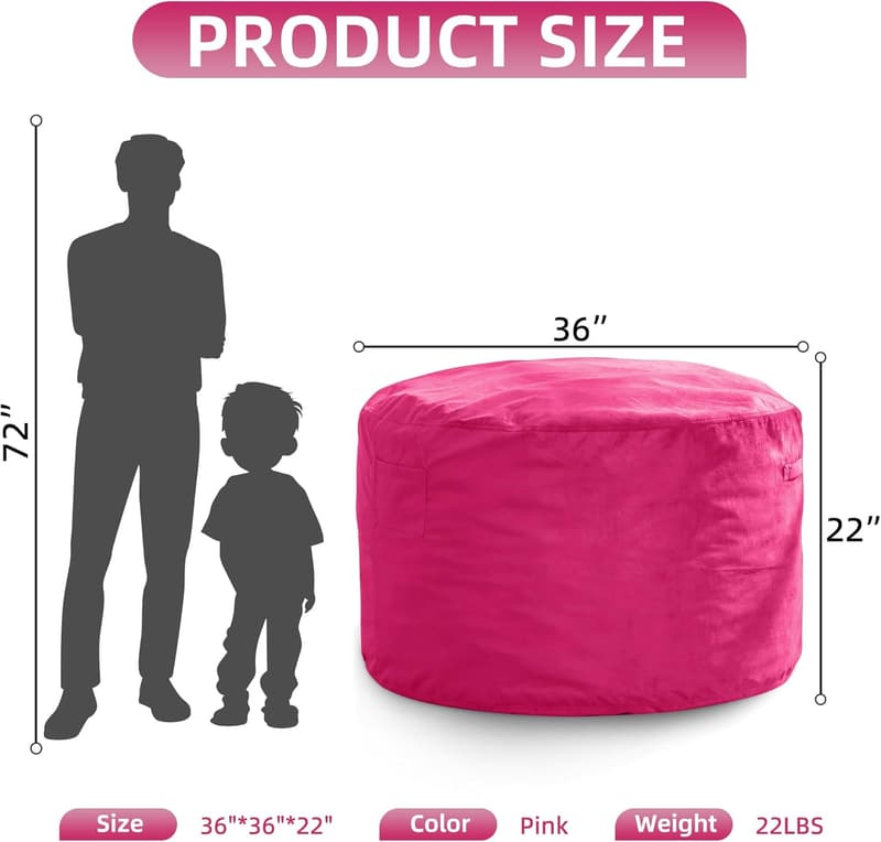 Giant Velvet Bean Bag Chair for Adults - Pink