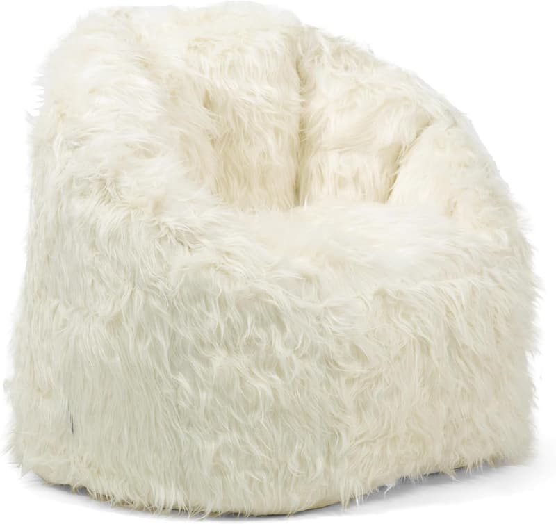 Ivory Shag Faux Fur Bean Bag Chair, 2.5 Feet