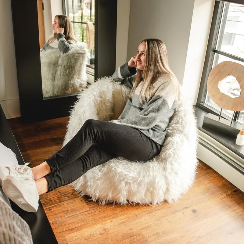 Ivory Shag Faux Fur Bean Bag Chair, 2.5 Feet
