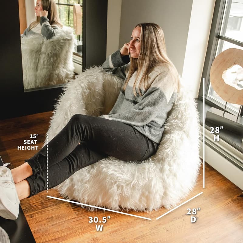 Ivory Shag Faux Fur Bean Bag Chair, 2.5 Feet