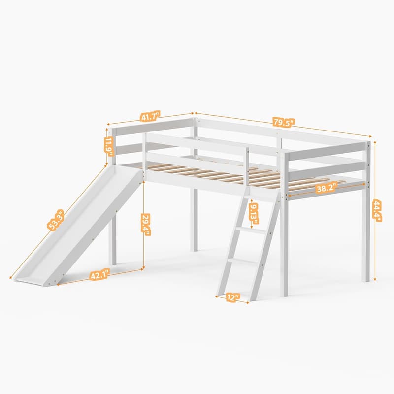 Kids' Twin Loft Bed with Slide, Ladder & Storage (White)