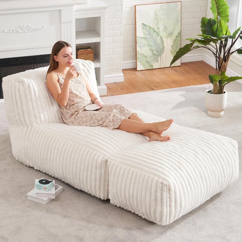 Large Memory Foam Bean Bag Chair for Adults - White
