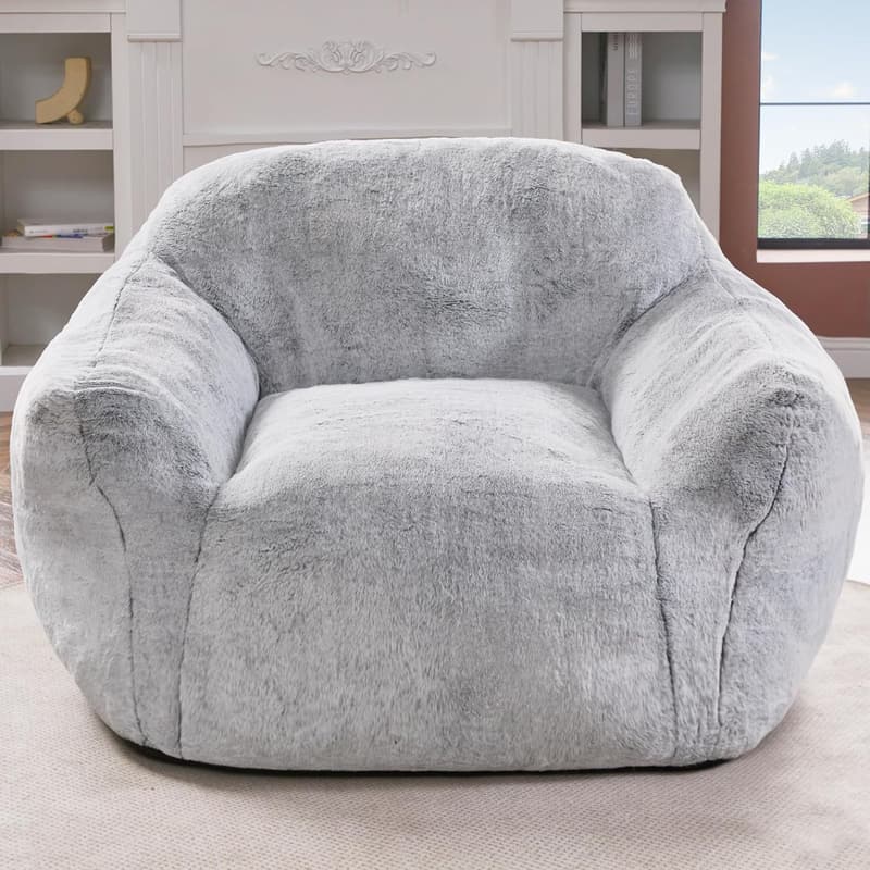 Giant Light Grey Bean Bag Chair with Armrest for Adults