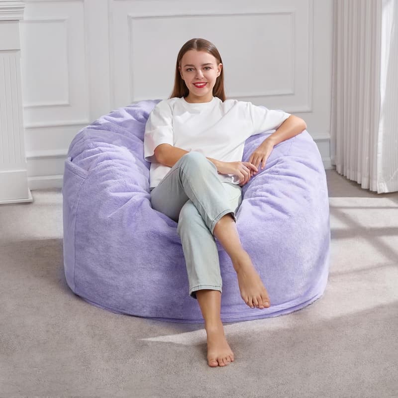 Plush Faux Fur Large Bean Bag Chair for Adults - Purple