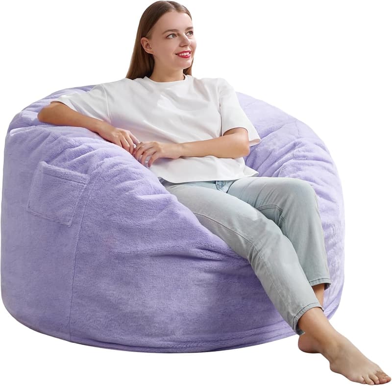 Plush Faux Fur Large Bean Bag Chair for Adults - Purple