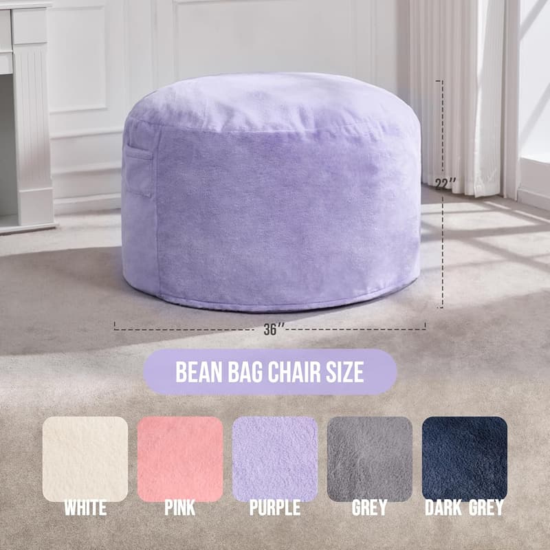 Plush Faux Fur Large Bean Bag Chair for Adults - Purple