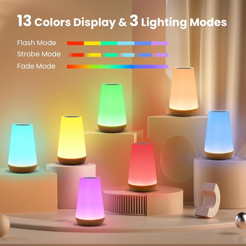 Dimmable Touch Night Light with 13 RGB Colors for Nursery