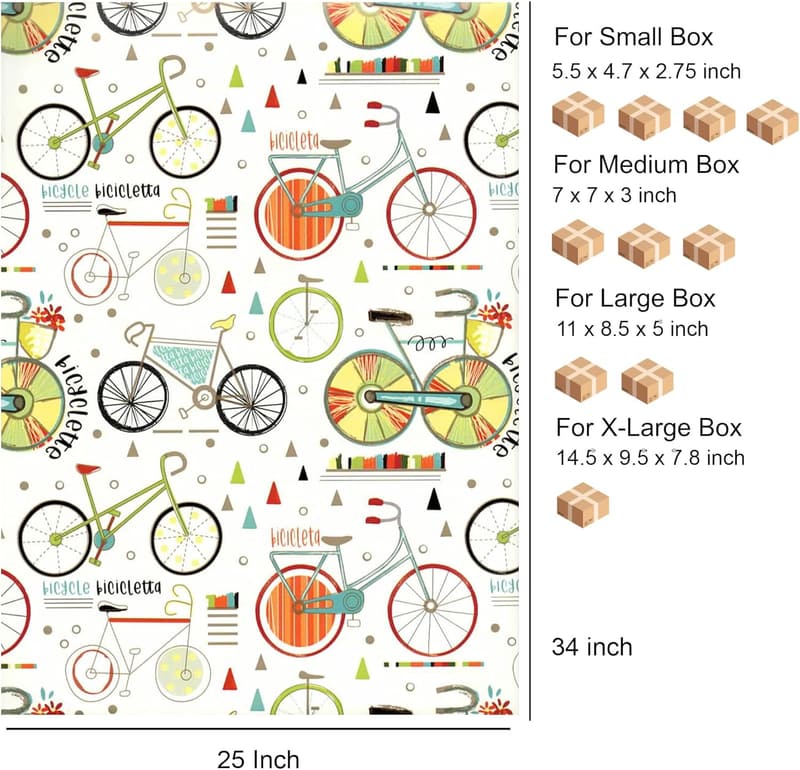 Bicycle Wrapping Paper Set - 4 Premium Sheets, 34 x 25 inches