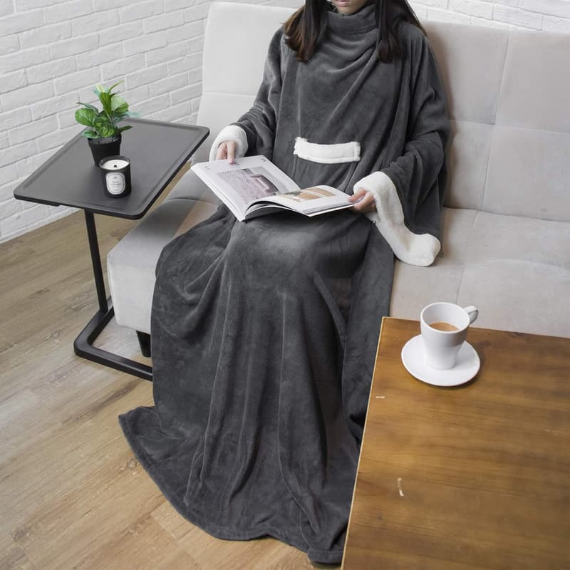 Cozy Wearable Fleece Blanket for Adults - Dark Gray