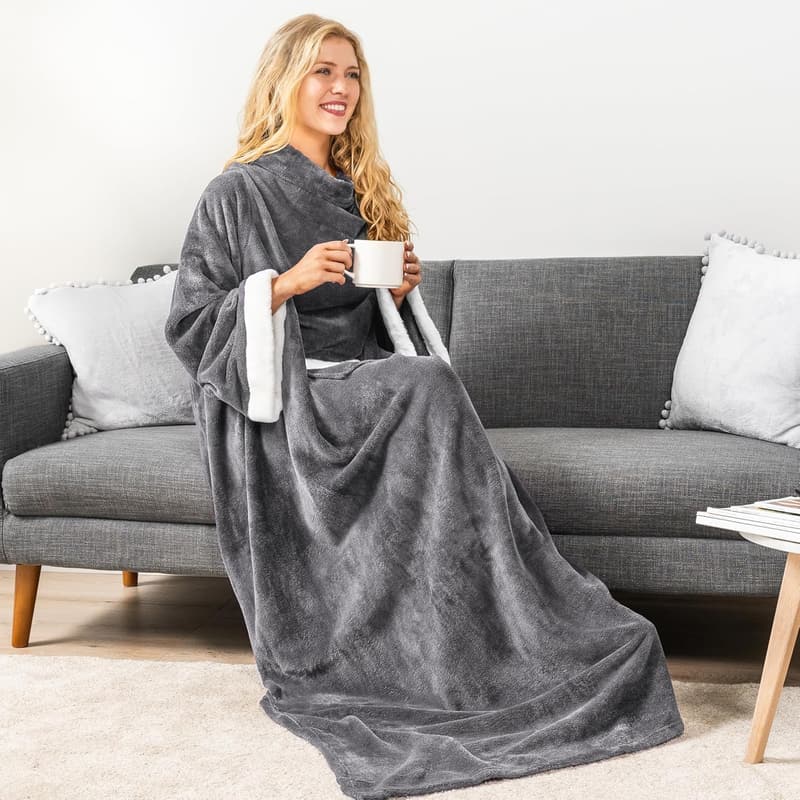 Cozy Wearable Fleece Blanket for Adults - Dark Gray